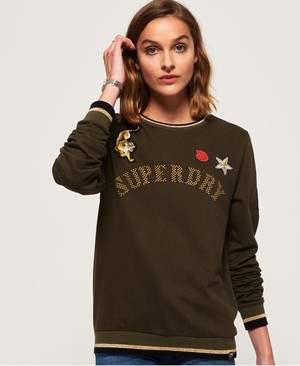 Superdry Rose Army Crew Neck Női Pulóver Khaki | UHWKL9063